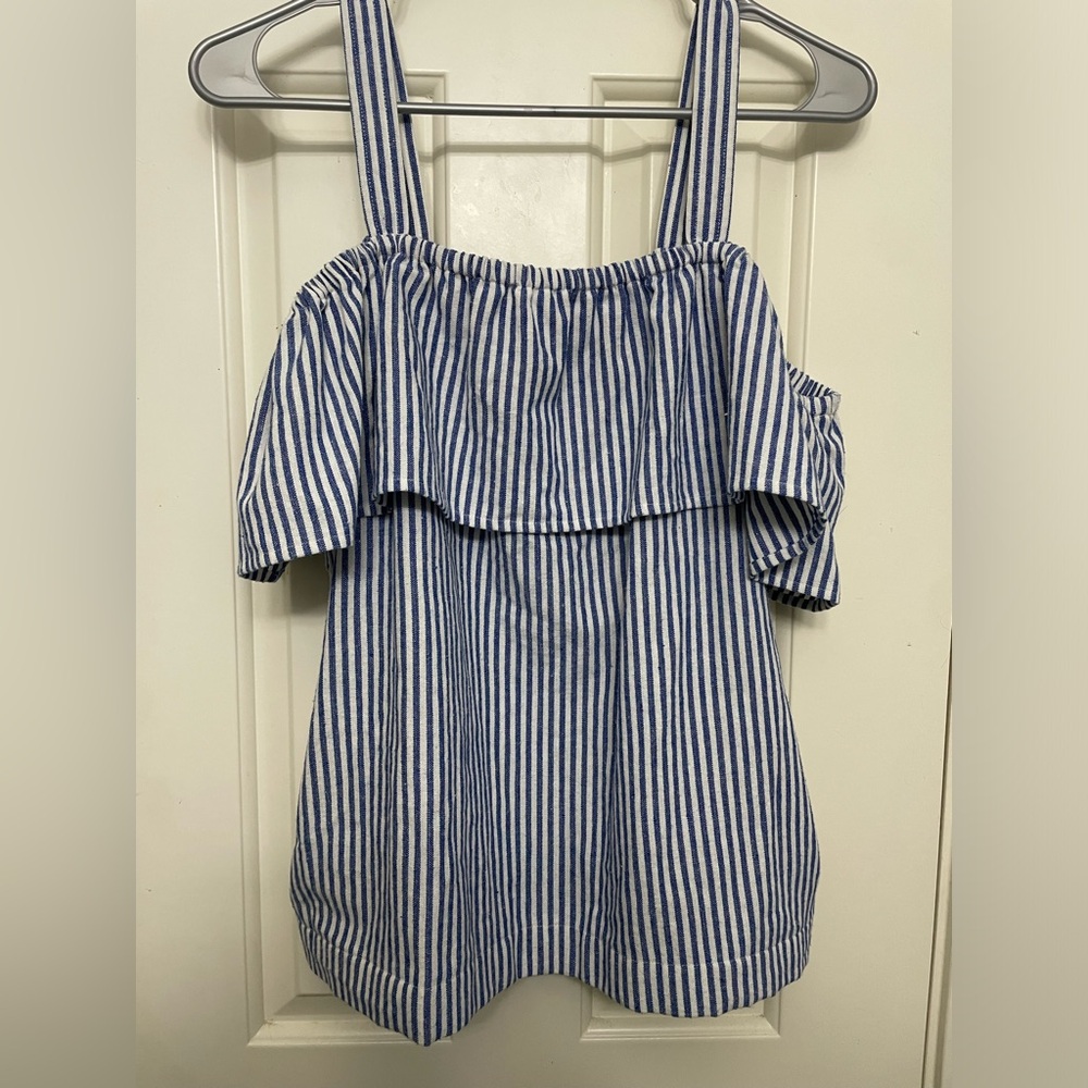 J. Crew Blue and White Ruffled Blouse - Picture 1 of 7